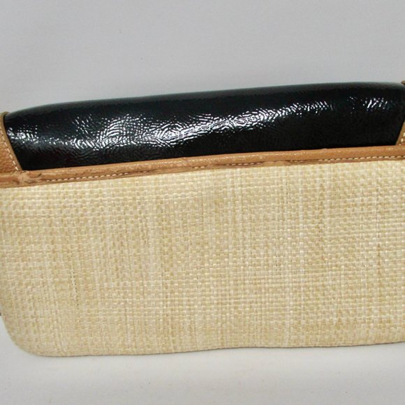Nine West Straw Design and Black Patent Leather Clutch Purse - Picture 2 of 12